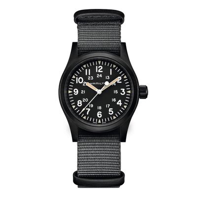 Hamilton Mens Khaki Field Mechanical Black Fabric Strap Watch H69409930