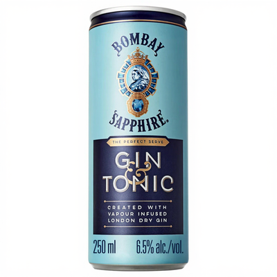 Bombay Sapphire Gin & Tonic Premixed Cocktail Can Multipack, 12 x 250 ml