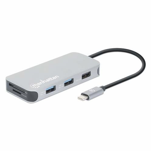 Manhattan USB-C Dock/Hub with Card Reader. Ports (x6): Ethernet. HDMI. - Image 1
