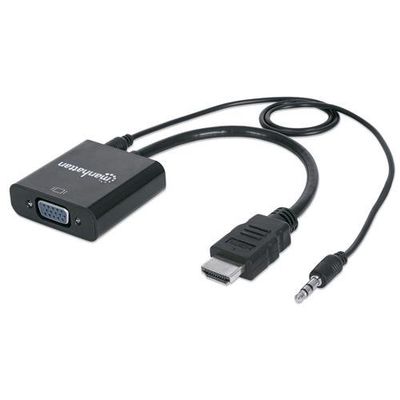 Manhattan HDMI to VGA (with Audio) Converter cable. 1080p. 30cm. Male