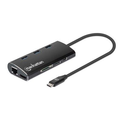 Manhattan USB-C Dock/Hub with Card Reader. Ports (x6): Ethernet. HDMI.