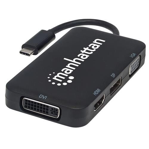 Manhattan USB-C Dock/Hub. Ports (x4): DisplayPort. DVI-I. HDMI or VGA. - Image 1