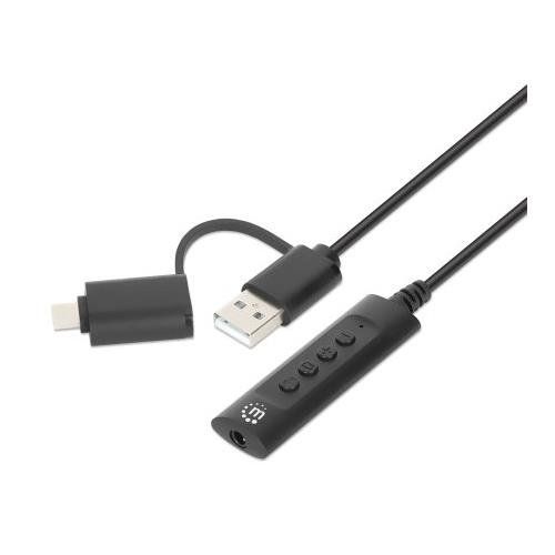 Manhattan USB-C & USB-A to 3.5 mm Stereo Audio Aux Adapter Cable. - Image 1