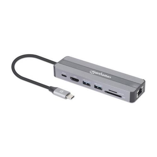 Manhattan USB-C Dock/Hub with Card Reader. Ports (x5): Ethernet. HDMI. - Image 1