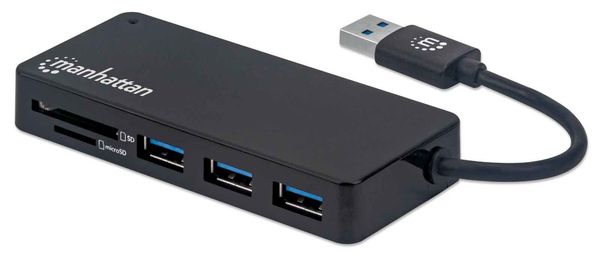 Manhattan USB-A 3-Port Hub with Card Reader. 3x USB-A ports. 5 Gbps (U
