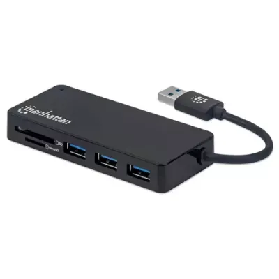 Manhattan USB-A 3-Port Hub with Card Reader. 3x USB-A ports. 5 Gbps (U - Thumbnail 3