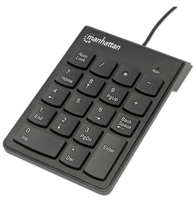 Manhattan Numeric Keypad Wired USB-A 18 Full Size Keys Black Membrane Key Switches Windows and Mac Three Year Warranty