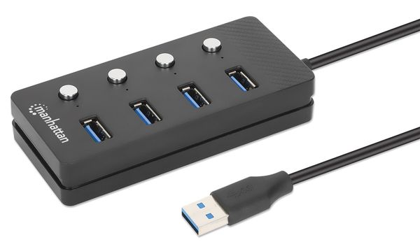 Manhattan USB-C Dock/Hub. Ports (x4) with on/off switch for each port: