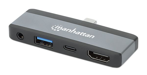Manhattan USB-C Travel Dock/Hub. Ports (x4): HDMI. USB-A. USB-C and 3.
