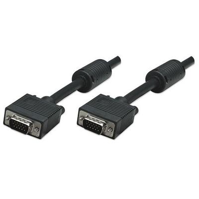 Manhattan VGA Monitor Cable (with Ferrite Cores). 10m. Black. Male to