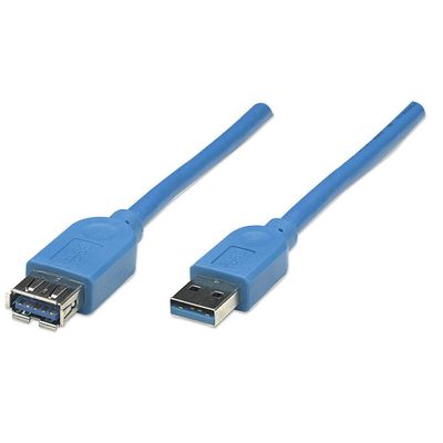 Manhattan USB-A to USB-A Extension Cable. 2m. Male to Female. Blue. 5