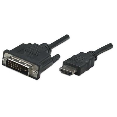 Manhattan HDMI to DVI-D 24+1 Cable. 1m. Male to Male. Black. Dual Link