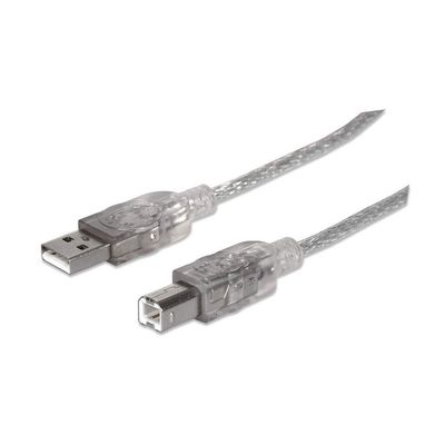 Manhattan USB-A to USB-B Cable. 1.8m. Male to Male. Translucent Silver