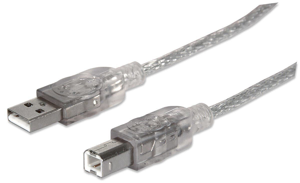 Manhattan USB-A to USB-B Cable. 3m. Male to Male. Translucent Silver. - Image 1