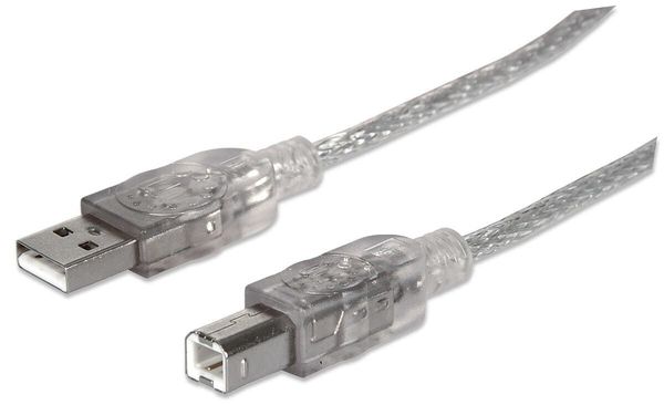 Manhattan USB-A to USB-B Cable. 3m. Male to Male. Translucent Silver.