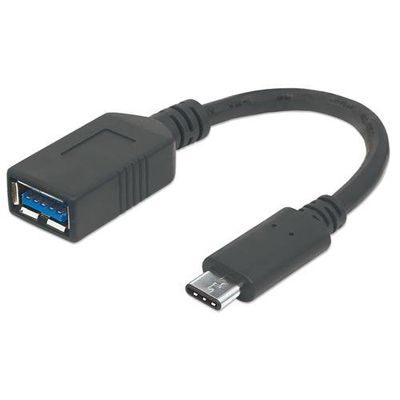 Manhattan USB-C to USB-A Cable. 15cm. Male to Female. Black. 5 Gbps (U