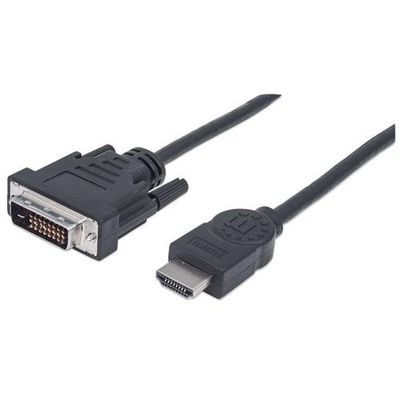 Manhattan HDMI to DVI-D 24+1 Cable. 1.8m. Male to Male. Black. Dual Li