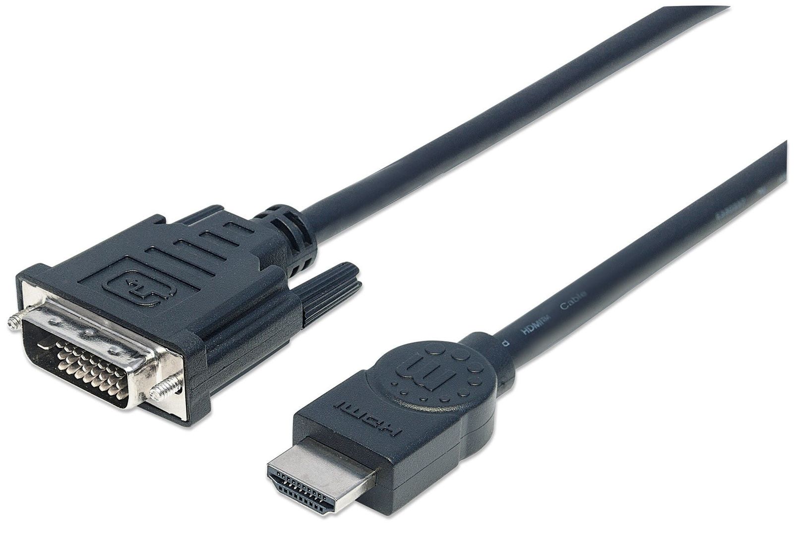 Manhattan HDMI to DVI-D 24+1 Cable 3m Male to Male Black Dual Link Compatible with DVD-D Lifetime Warranty Equivalent to HDDVIMM3M - Image 1