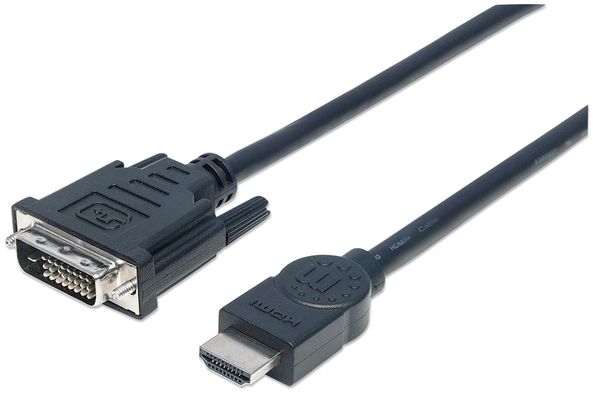 Manhattan HDMI to DVI-D 24+1 Cable 3m Male to Male Black Dual Link Compatible with DVD-D Lifetime Warranty Equivalent to HDDVIMM3M