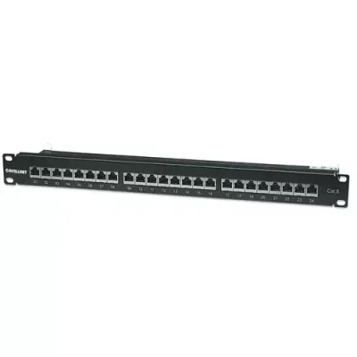 Intellinet Patch Panel Cat6 FTP 24-Port 1U Shielded 90 Top-Entry Punch-Down Blocks Black