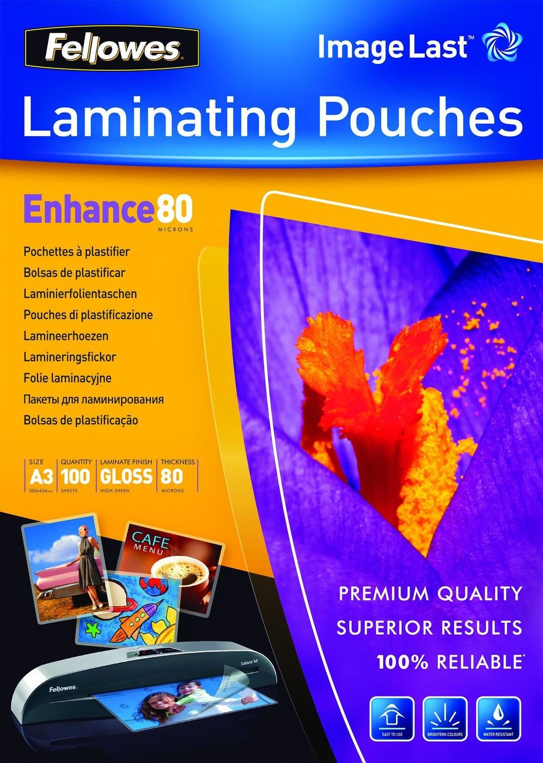 Fellowes ImageLast A3 80 Micron Laminating Pouch - 100 pack - Image 1