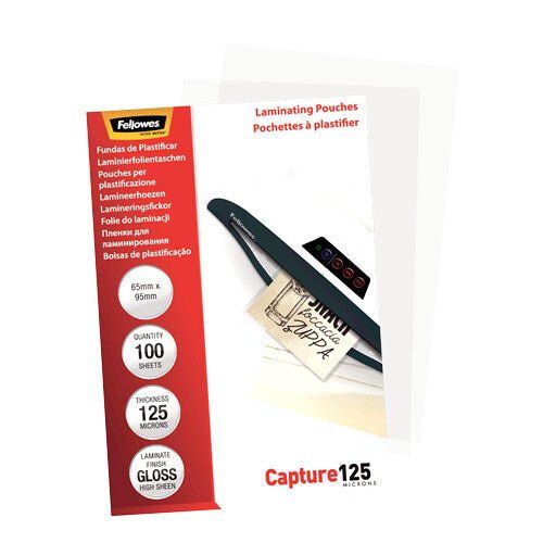 Fellowes Glossy 125 Micron Card Laminating Pouch - 65x95mm - Image 1