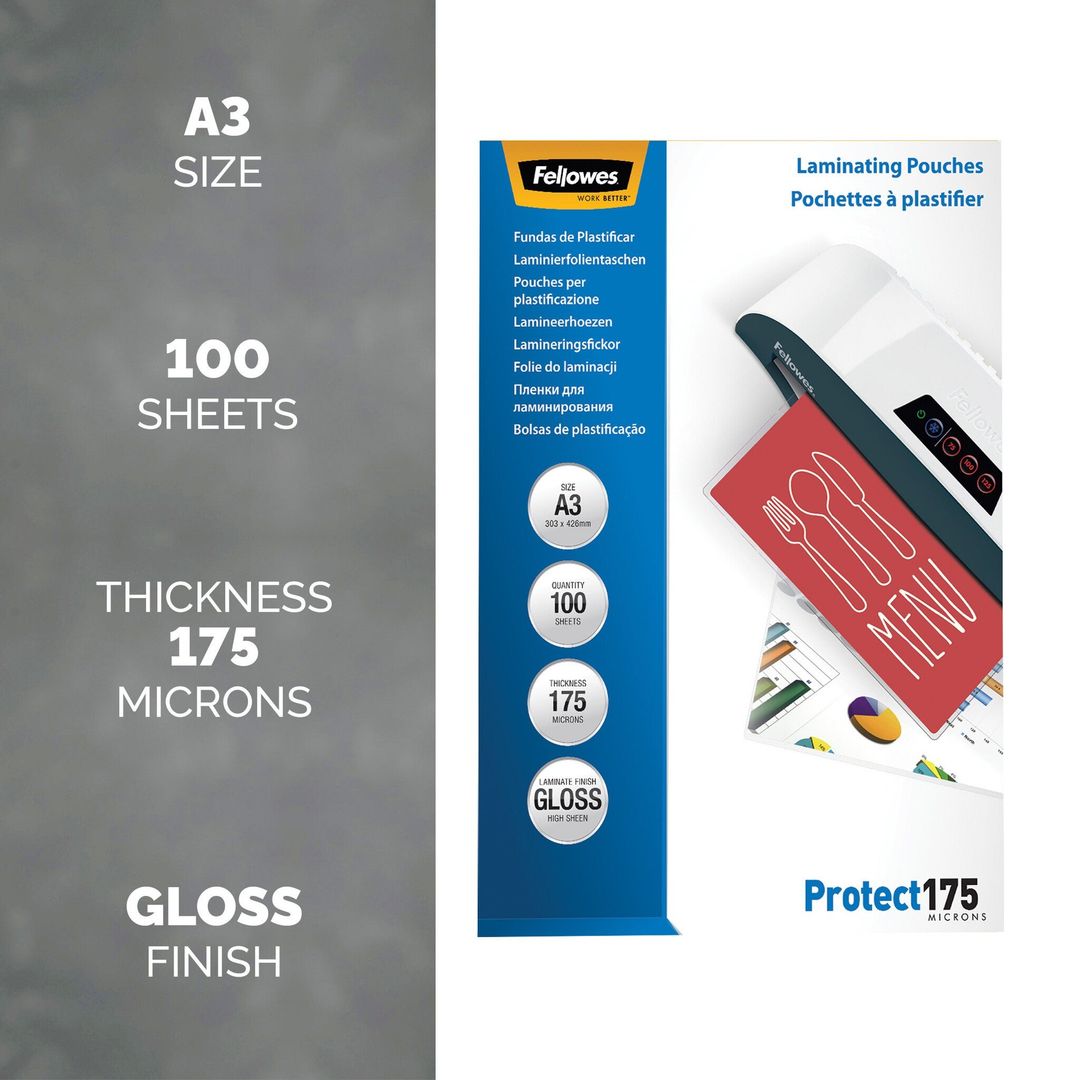 Fellowes A3 Glossy 175 Micron Laminating Pouch - 100 pack - Image 1