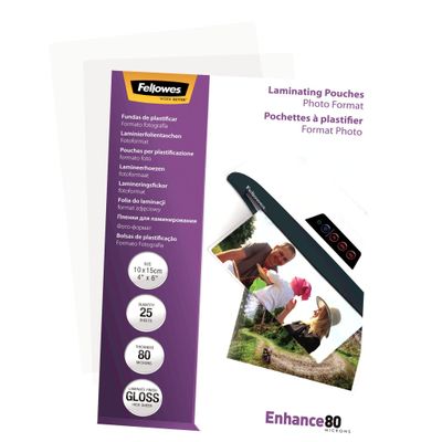 Fellowes Glossy 80 Micron Photo Laminating Pouch - 10x15cm