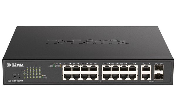 D-Link DGS-1100-18PV2 network switch Managed L2 Gigabit Ethernet (10/100/1000) Power over Ethernet (PoE) 1U Black