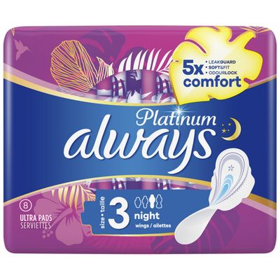 Pack of 8 Always Platinum Night Pads - Purple - Thumbnail 2