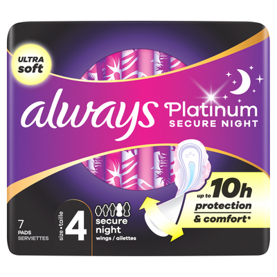 Pack of 7 Always Platinum Secure Night Pads - Purple