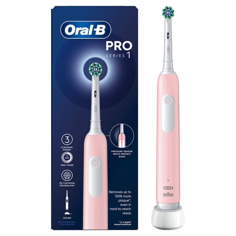 Oral-B Pro 1 Cross-Action Electric Rechargeable Toothbrush with 3 Modes - Pink - Image 1