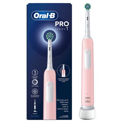 Oral-B Pro 1 Cross-Action Electric Rechargeable Toothbrush with 3 Modes - Pink