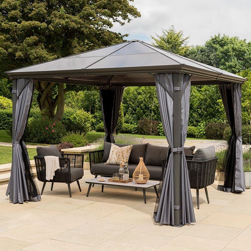 10' x 10' Garden Must Haves Runcton Grey Polycarbonate Garden Gazebo (3m x 3m) - Image 1