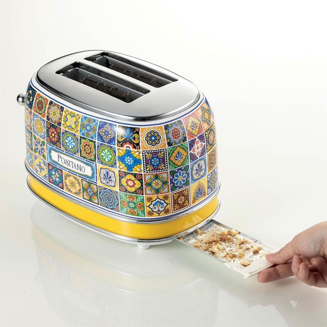 ARIETE Positano 0155/1P 2-Slice Toaster - Yellow & Blue, Blue,Silver/Grey,Yellow - Image 1