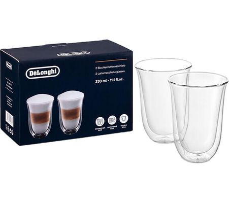 DELONGHI DLSC312 Double Wall Latte Glasses - Pack of 2, Clear