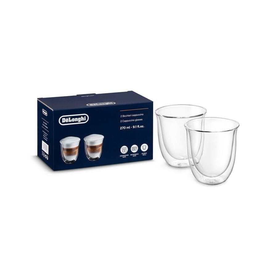 DELONGHI DLSC311 Double Wall Cappuccino Glasses - Pack of 2, Clear - Image 1
