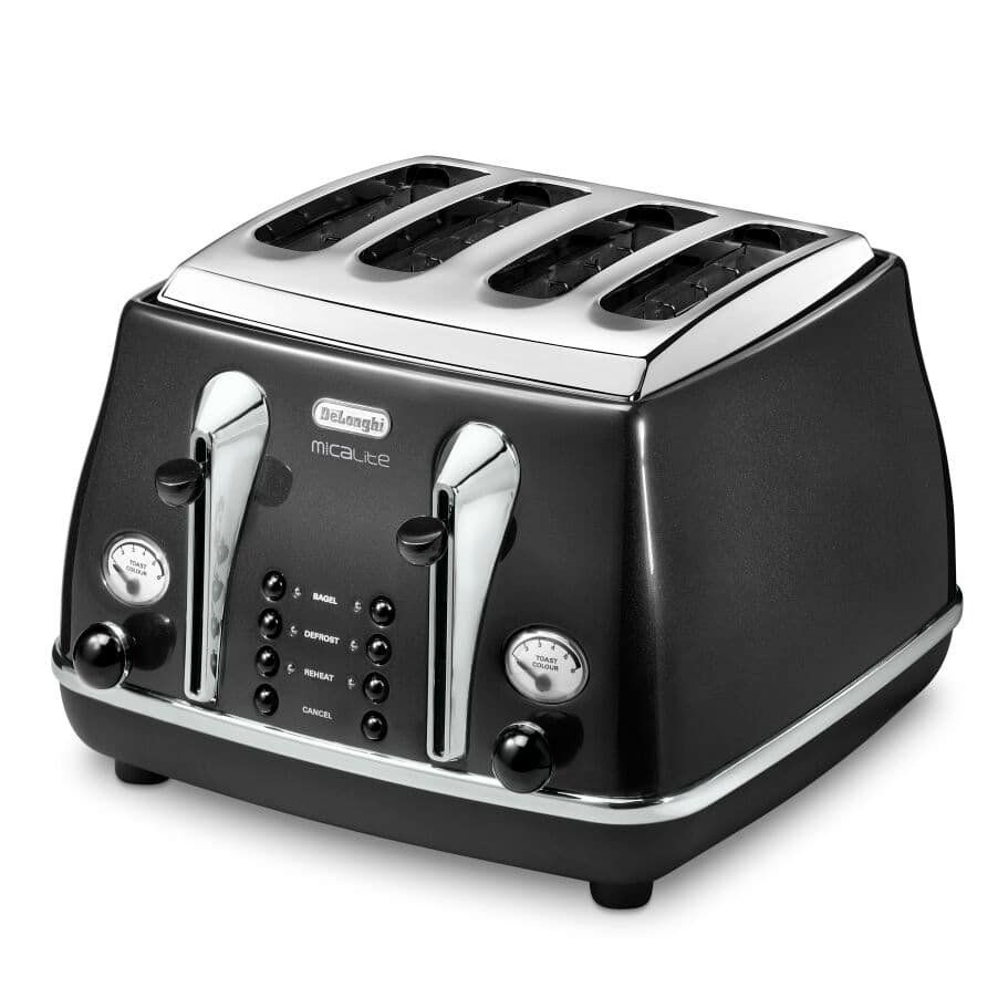 DELONGHI Micalite CTOM4003 4-Slice Toaster - Black, Black - Image 1
