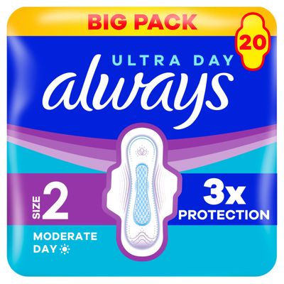 Always Ultra Sanitary Towels Moderate Flow Day (Size 2) Wings 20 Pads - Thumbnail 2