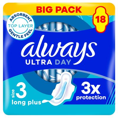 Always Ultra Sanitary Towels Long Plus (Size 3) With Wings 18 Pads