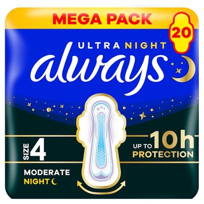 Pack of 20 Always Ultra Night Sanitary Pads