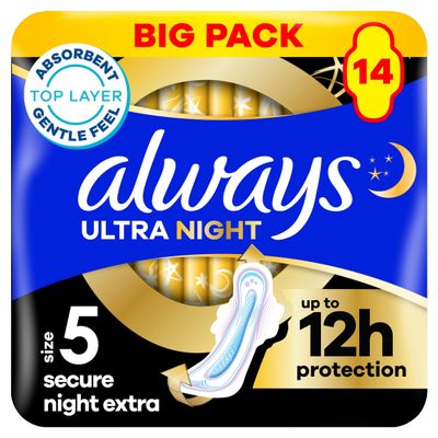 Always Ultra Sanitary Towels Secure Night Extra (Size 5) With Wings 14 Pads - Thumbnail 2