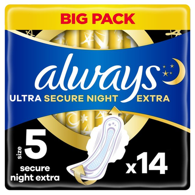 Always Ultra Sanitary Towels Secure Night Extra (Size 5) With Wings 14 Pads