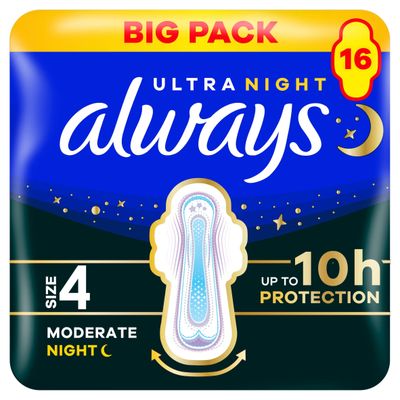 Always Ultra Sanitary Towels Moderate Night (Size 4) Wings 16 Pads - Thumbnail 2