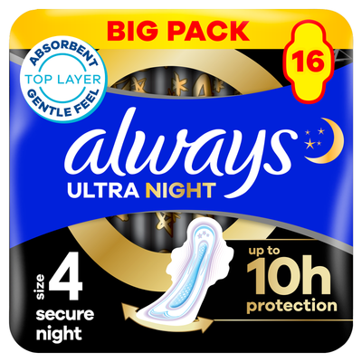 Always Ultra Sanitary Towels Moderate Night (Size 4) Wings 16 Pads