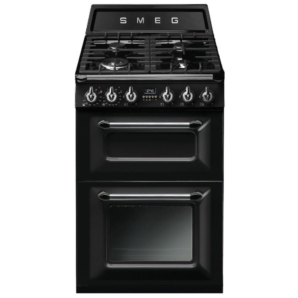 SMEG Victoria TR62BL 60 cm Wide Double Oven Dual Fuel Cooker - Black, Black - Image 1