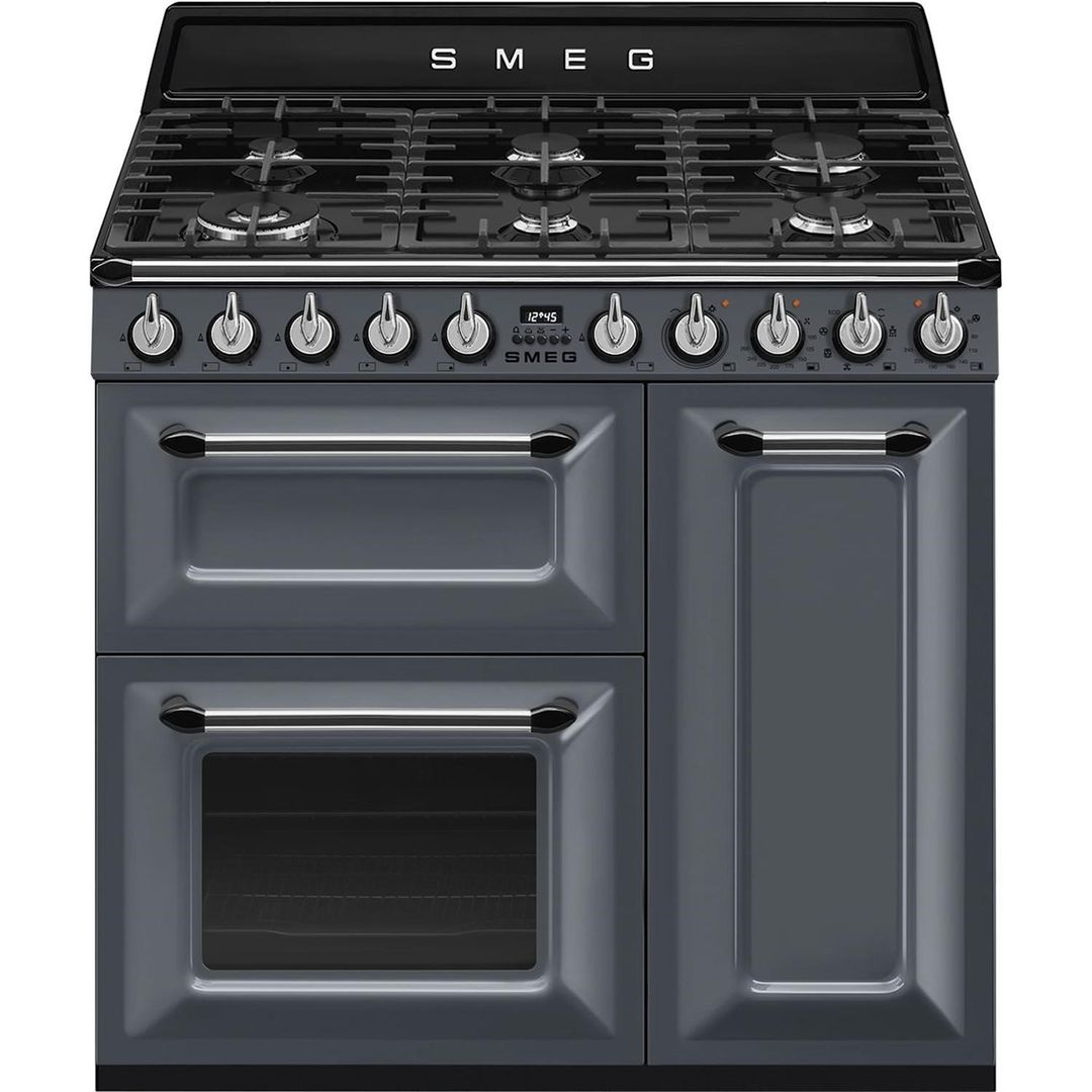 Smeg TR93GR 90cm Victoria Dual Fuel Range Cooker - SLATE - Image 1
