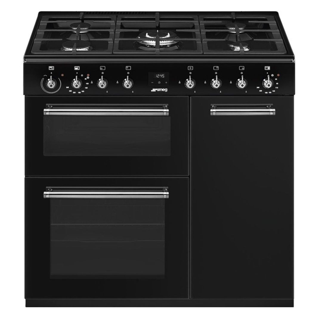 Smeg CX93GMBL Concert 90cm Dual Fuel Range Cooker - Black - Image 1