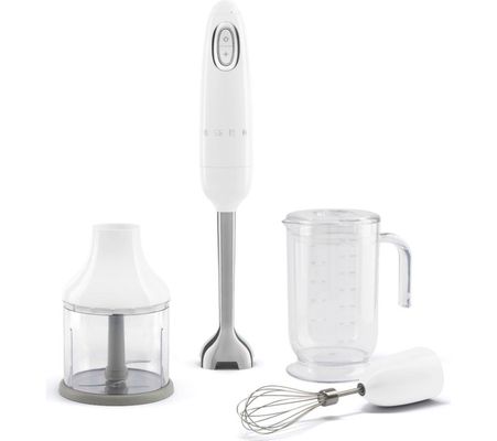 Smeg 50s Style White Hand Blender 700W Immersion Blender with Accessories - HBF03WHUK
