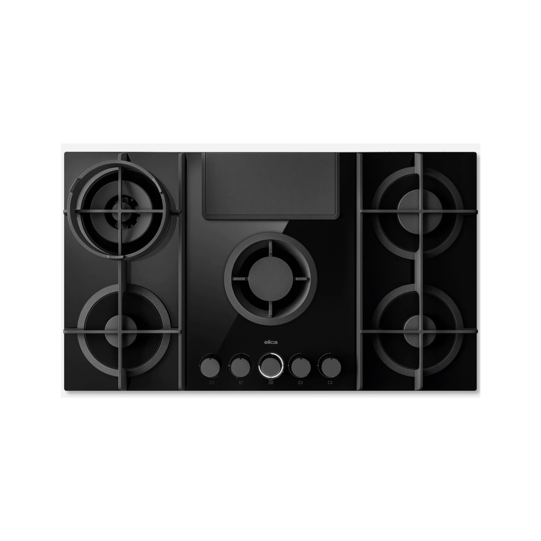 Elica NikolaTesla Flame 88cm Gas Venting Hob with Built-In Extractor Fan - Black - Image 1